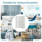 Gymax Bathroom Floor Storage Cabinet Double Door Kitchen Cupboard Shoe