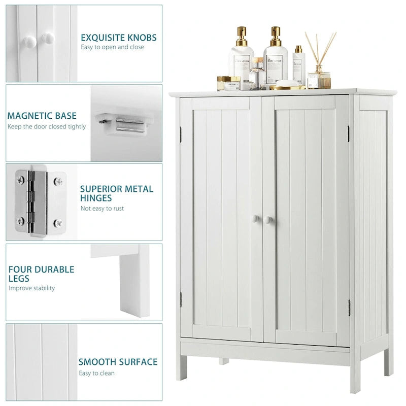 Gymax Bathroom Floor Storage Cabinet Double Door Kitchen Cupboard Shoe