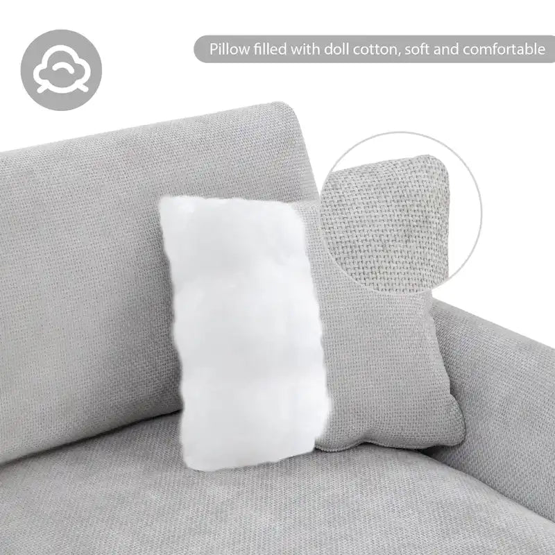 Canapé d'angle en chenille en forme de L avec méridienne et 2 oreillers