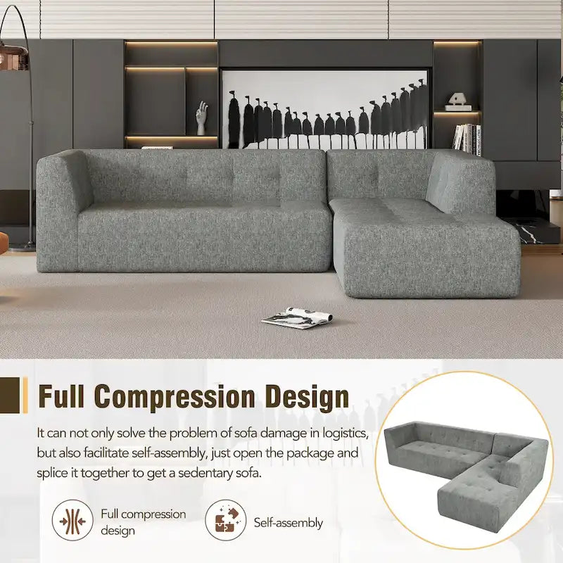 112.2 Chenille Modular L-Shaped Sofa Bed with Free Combination Design and No-Assembly Required