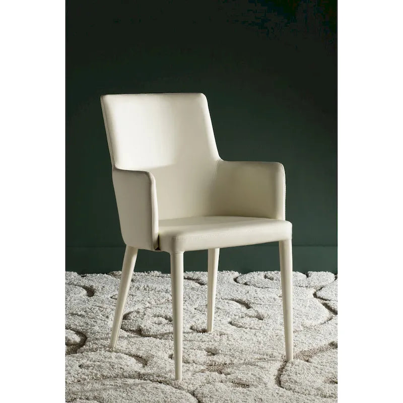 SAFAVIEH Elois Chaise de salle à manger moderne du milieu du siècle, blanche, avec accoudoirs - 23,6 L x 21,6 P x 35,5 H - 24Lx22Px36H