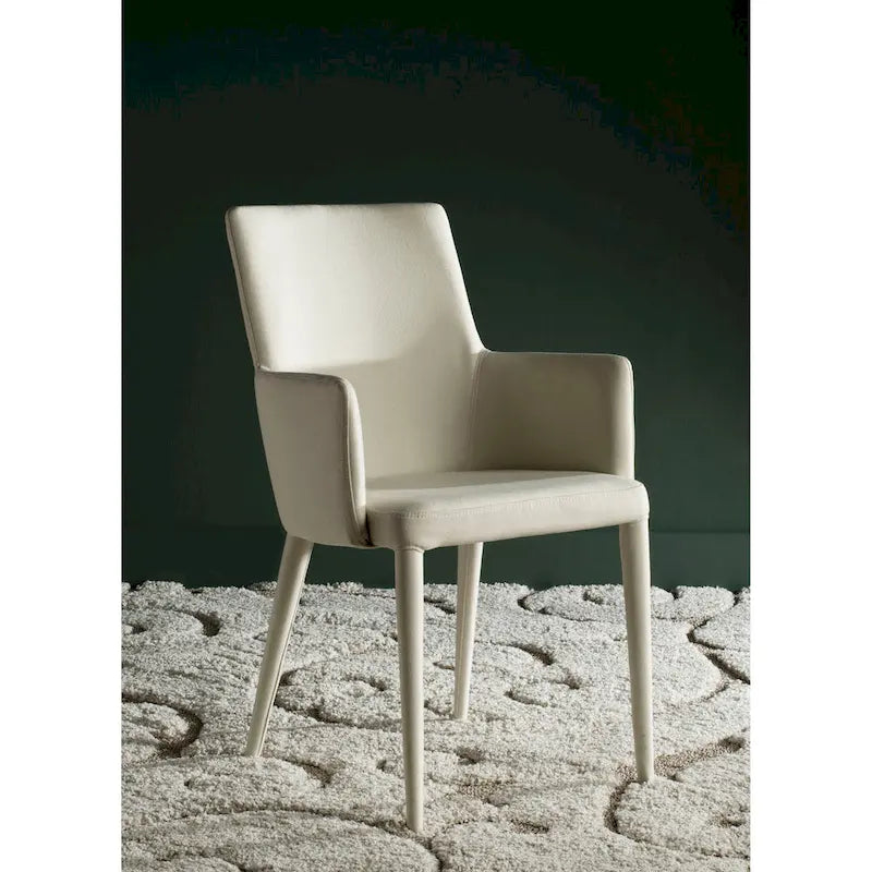 SAFAVIEH Elois Chaise de salle à manger moderne du milieu du siècle, blanche, avec accoudoirs - 23,6 L x 21,6 P x 35,5 H - 24Lx22Px36H