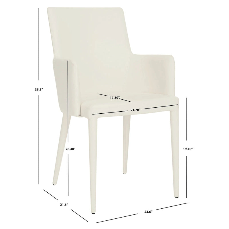 SAFAVIEH Elois Chaise de salle à manger moderne du milieu du siècle, blanche, avec accoudoirs - 23,6 L x 21,6 P x 35,5 H - 24Lx22Px36H