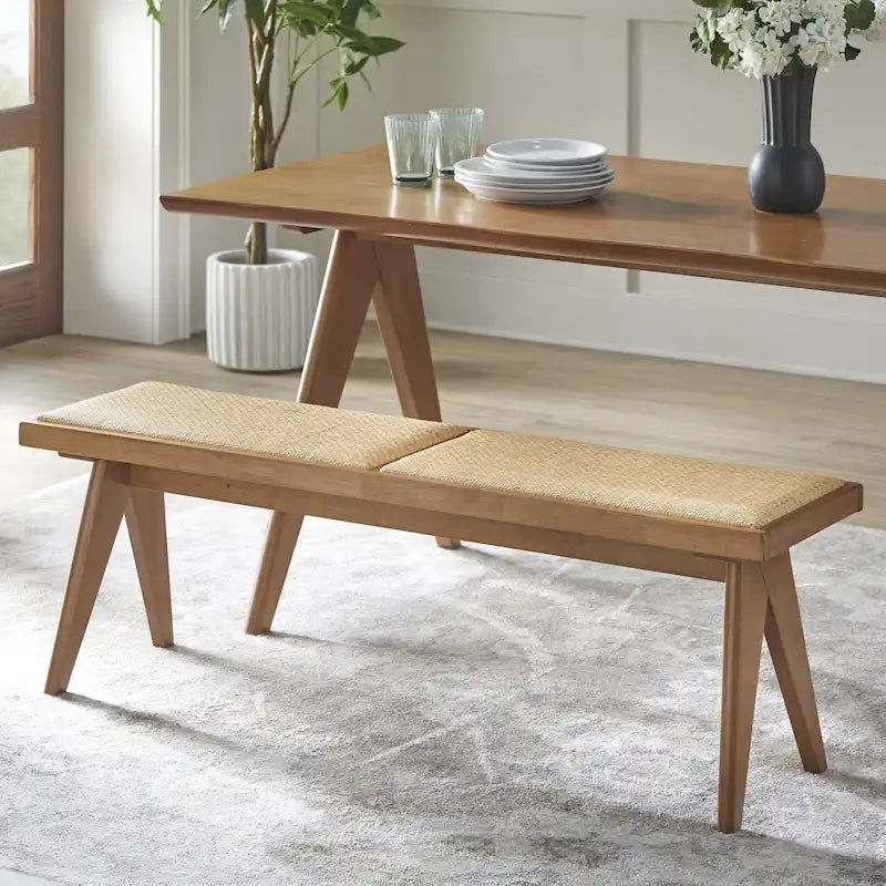 Banc de salle à manger Lifestorey Veletina en bois massif et rotin