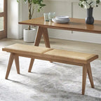 Banc de salle à manger Lifestorey Veletina en bois massif et rotin