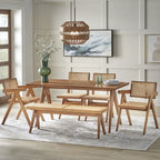 Banc de salle à manger Lifestorey Veletina en bois massif et rotin