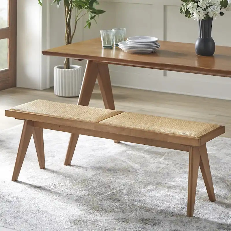 Banc de salle à manger Lifestorey Veletina en bois massif et rotin