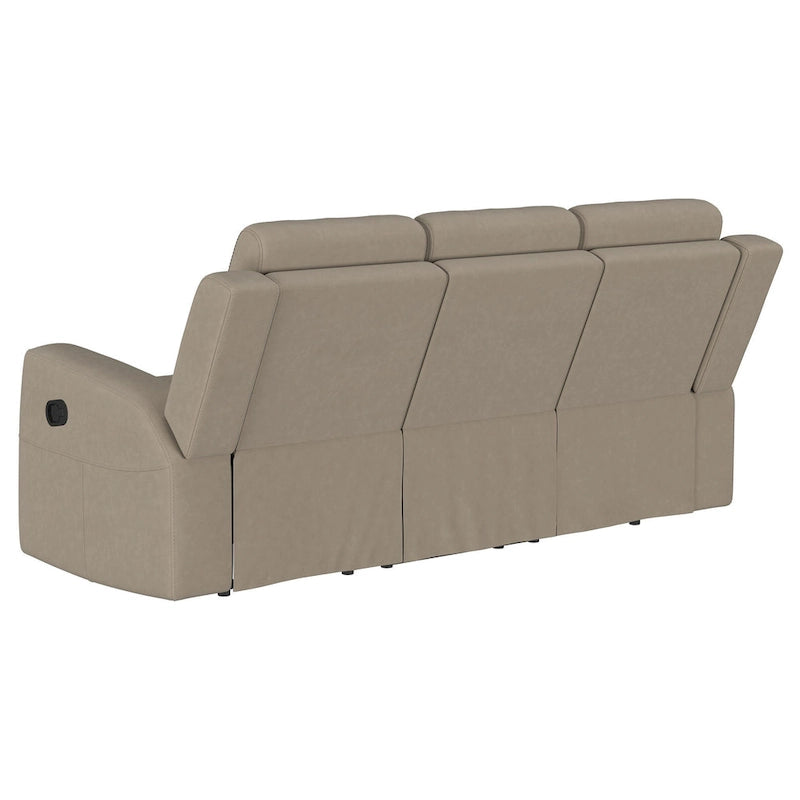 Krio Manual Recliner Sofa, 80 Inch Modern Taupe Brown Faux Leather