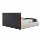 Fedro Queen Bed, Low Profile, White Boucle Upholstery, Walnut Brown