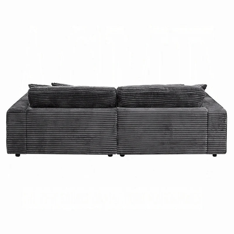 Liny 2pc Sectional Sofa Daybed Set, 4 Throw Pillows, Dark Gray Velvet