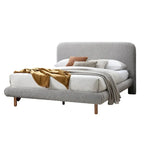 Lit King Size Damazy, Bords Arrondis, Revêtement en Boucle Grise, Bois Marron