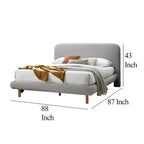Lit King Size Damazy, Bords Arrondis, Revêtement en Boucle Grise, Bois Marron