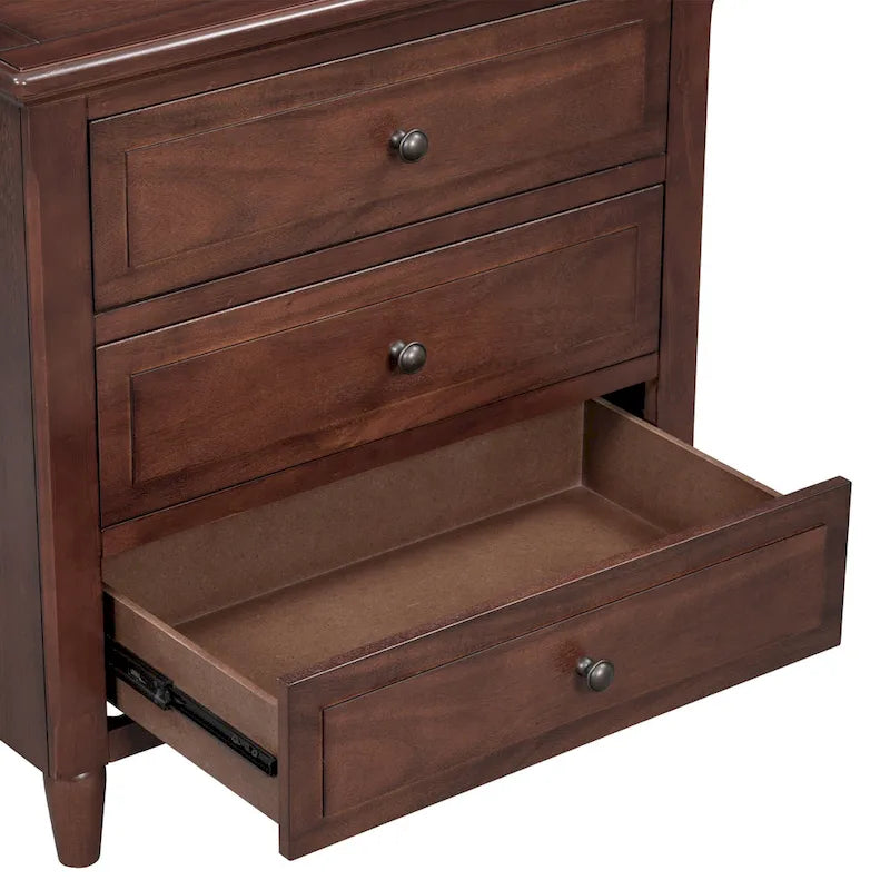 Mid-Century Modern Nightstand, Wooden Lockers with Metal Handle 3 Drawers, Entry Side Table with Solid Wood Legs