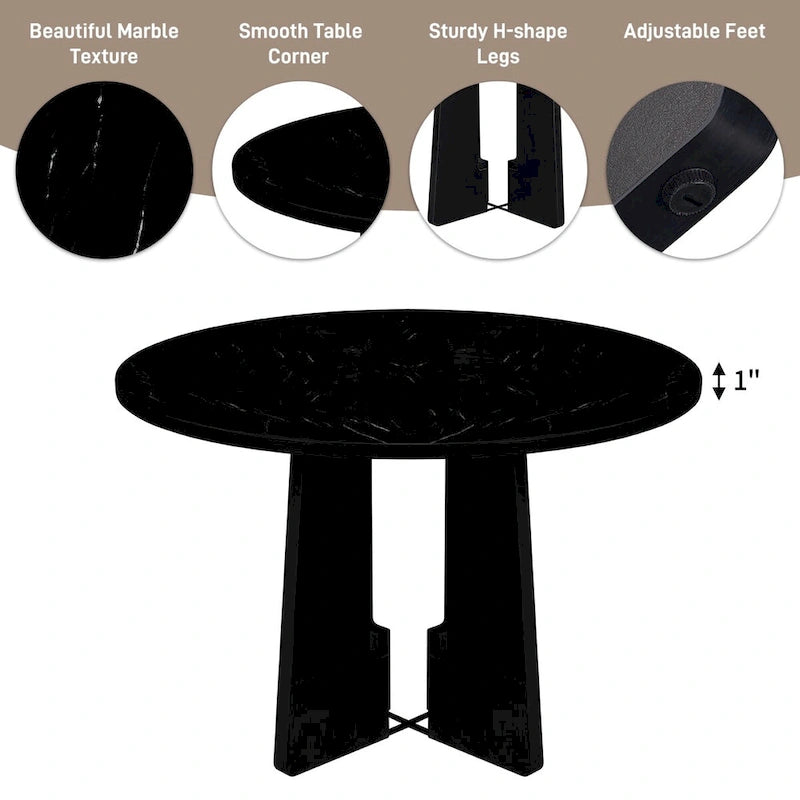 Ensemble de salle à manger rond 5 pièces, ensemble de meubles de cuisine en bois massif avec table à manger et 4 chaises rembourrées