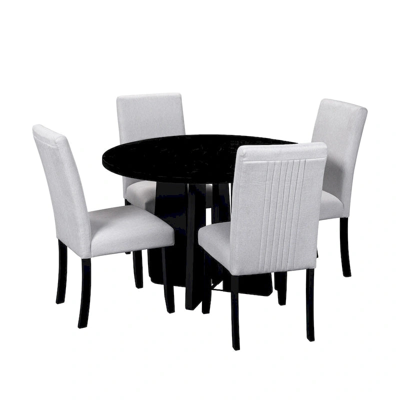 Ensemble de salle à manger rond 5 pièces, ensemble de meubles de cuisine en bois massif avec table à manger et 4 chaises rembourrées