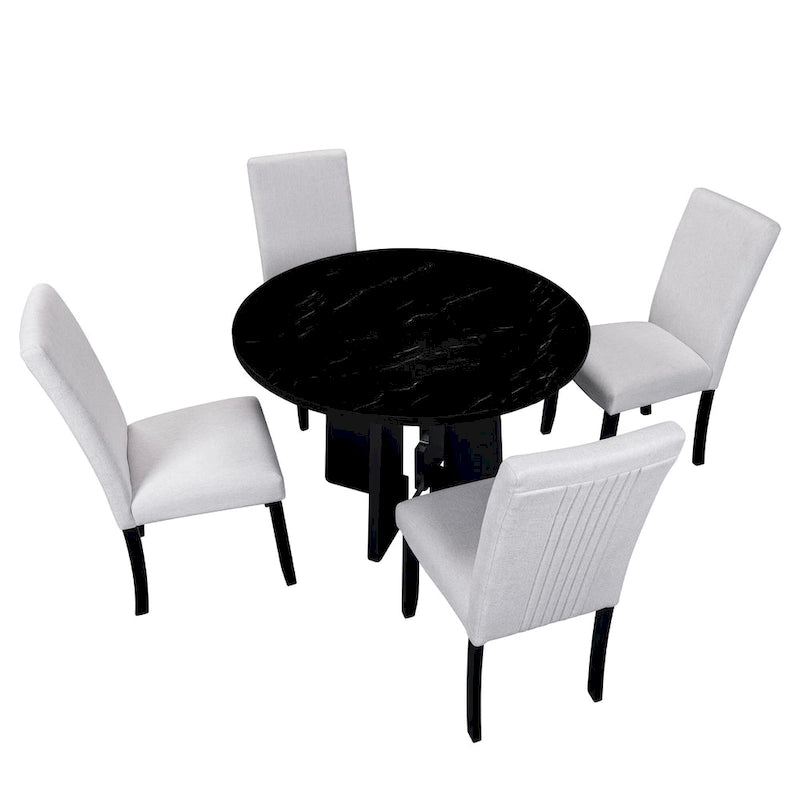 Ensemble de salle à manger rond 5 pièces, ensemble de meubles de cuisine en bois massif avec table à manger et 4 chaises rembourrées