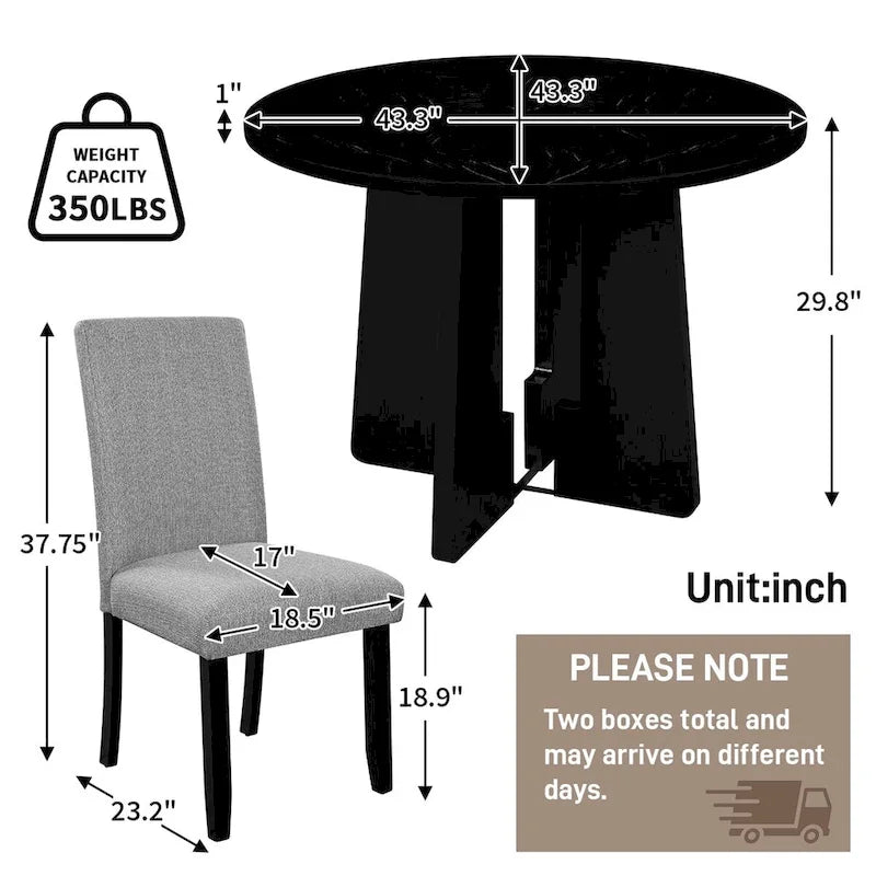 Ensemble de salle à manger rond 5 pièces, ensemble de meubles de cuisine en bois massif avec table à manger et 4 chaises rembourrées