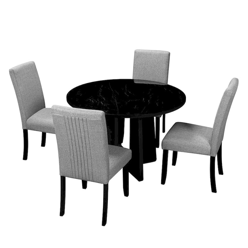 Ensemble de salle à manger rond 5 pièces, ensemble de meubles de cuisine en bois massif avec table à manger et 4 chaises rembourrées