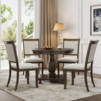 Ensemble de salle à manger 5 pièces, ensemble de table de salle à manger de cuisine en bois massif avec table à manger ronde et 4 chaises rembourrées