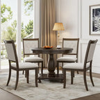 5 Piece Dining Table Set, Solid Wood Kitchen Dining Room Table Set with Round Dining Table and 4 Upholstered Chairs