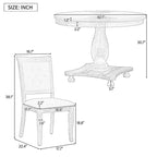 Ensemble de salle à manger 5 pièces, ensemble de table de salle à manger de cuisine en bois massif avec table à manger ronde et 4 chaises rembourrées