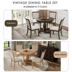 Ensemble de salle à manger 5 pièces, ensemble de table de salle à manger de cuisine en bois massif avec table à manger ronde et 4 chaises rembourrées