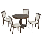 Ensemble de salle à manger 5 pièces, ensemble de table de salle à manger de cuisine en bois massif avec table à manger ronde et 4 chaises rembourrées