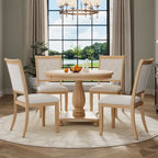 Ensemble de salle à manger 5 pièces, ensemble de table de salle à manger de cuisine en bois massif avec table à manger ronde et 4 chaises rembourrées