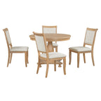 Ensemble de salle à manger 5 pièces, ensemble de table de salle à manger de cuisine en bois massif avec table à manger ronde et 4 chaises rembourrées