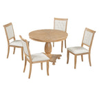 Ensemble de salle à manger 5 pièces, ensemble de table de salle à manger de cuisine en bois massif avec table à manger ronde et 4 chaises rembourrées