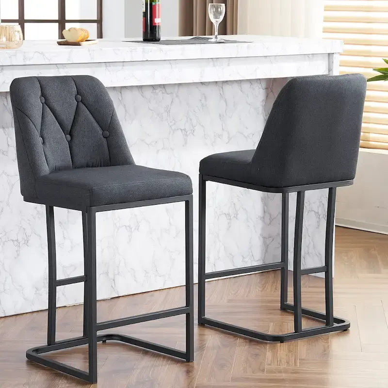 Tabourets de Bar Rembourrés Lot de 2, Tabourets de Bar Hauteur Comptoir avec Dossier Capitonnée, Chaises d'Îlot de Cuisine avec Cadre Métallique