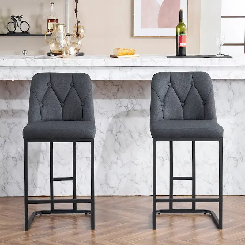 Tabourets de Bar Rembourrés Lot de 2, Tabourets de Bar Hauteur Comptoir avec Dossier Capitonnée, Chaises d'Îlot de Cuisine avec Cadre Métallique