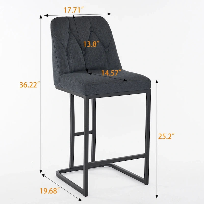 Tabourets de Bar Rembourrés Lot de 2, Tabourets de Bar Hauteur Comptoir avec Dossier Capitonnée, Chaises d'Îlot de Cuisine avec Cadre Métallique
