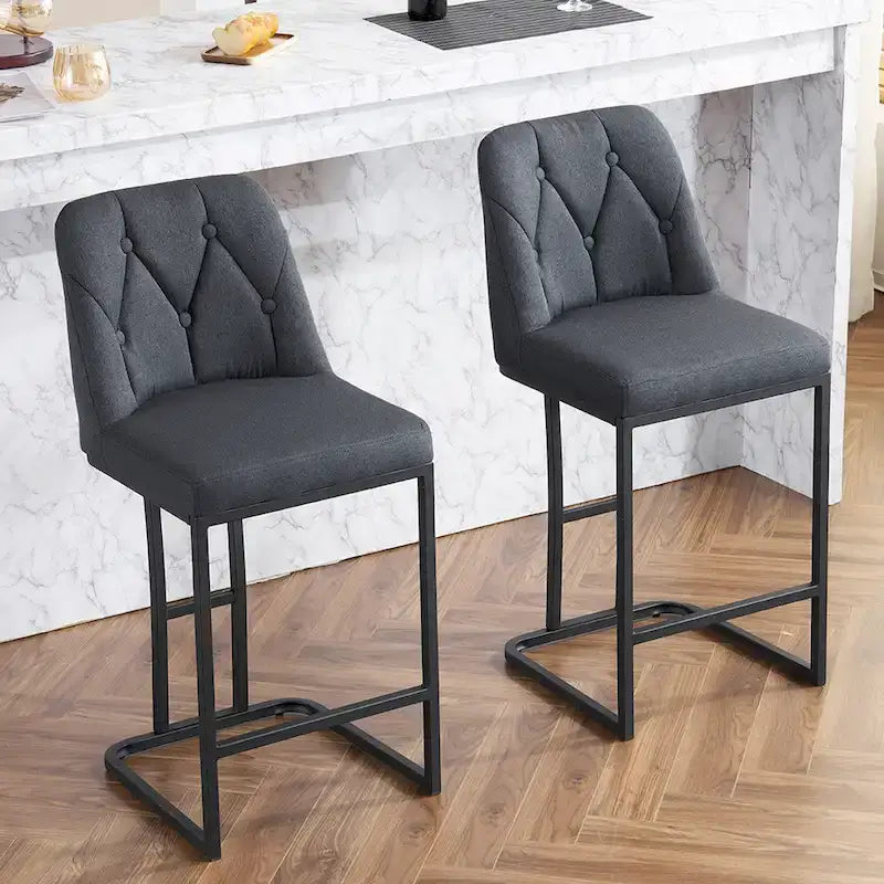 Tabourets de Bar Rembourrés Lot de 2, Tabourets de Bar Hauteur Comptoir avec Dossier Capitonnée, Chaises d'Îlot de Cuisine avec Cadre Métallique