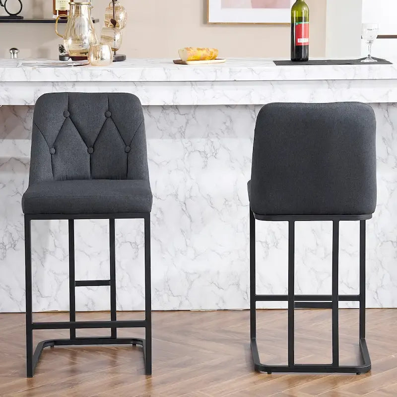 Tabourets de Bar Rembourrés Lot de 2, Tabourets de Bar Hauteur Comptoir avec Dossier Capitonnée, Chaises d'Îlot de Cuisine avec Cadre Métallique