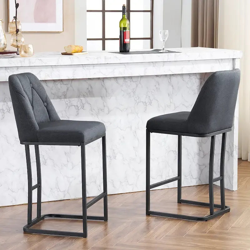 Tabourets de Bar Rembourrés Lot de 2, Tabourets de Bar Hauteur Comptoir avec Dossier Capitonnée, Chaises d'Îlot de Cuisine avec Cadre Métallique