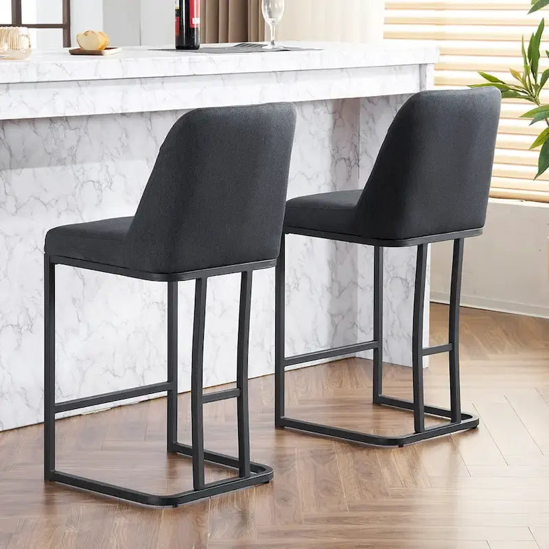 Tabourets de Bar Rembourrés Lot de 2, Tabourets de Bar Hauteur Comptoir avec Dossier Capitonnée, Chaises d'Îlot de Cuisine avec Cadre Métallique