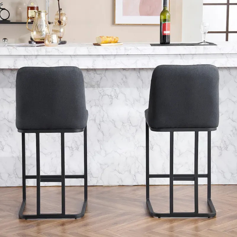 Tabourets de Bar Rembourrés Lot de 2, Tabourets de Bar Hauteur Comptoir avec Dossier Capitonnée, Chaises d'Îlot de Cuisine avec Cadre Métallique