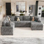 Roomfitters Sectional Sofa Pull-Out Bed Sleeper with Storage Ottoman, Three Pillows, and Built-In Charging Devices