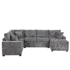 Roomfitters Sectional Sofa Pull-Out Bed Sleeper with Storage Ottoman, Three Pillows, and Built-In Charging Devices