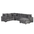 Roomfitters Sectional Sofa Pull-Out Bed Sleeper with Storage Ottoman, Three Pillows, and Built-In Charging Devices