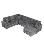 Roomfitters Sectional Sofa Pull-Out Bed Sleeper with Storage Ottoman, Three Pillows, and Built-In Charging Devices