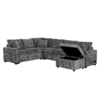Roomfitters Sectional Sofa Pull-Out Bed Sleeper with Storage Ottoman, Three Pillows, and Built-In Charging Devices
