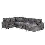 Roomfitters Sectional Sofa Pull-Out Bed Sleeper with Storage Ottoman, Three Pillows, and Built-In Charging Devices