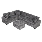 Roomfitters Sectional Sofa Pull-Out Bed Sleeper with Storage Ottoman, Three Pillows, and Built-In Charging Devices