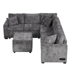 Roomfitters Sectional Sofa Pull-Out Bed Sleeper with Storage Ottoman, Three Pillows, and Built-In Charging Devices
