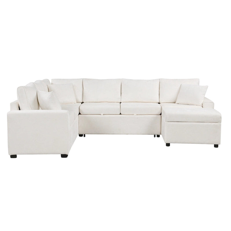 Roomfitters Sectional Sofa Pull-Out Bed Sleeper with Storage Ottoman, Three Pillows, and Built-In Charging Devices
