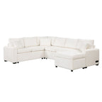 Roomfitters Sectional Sofa Pull-Out Bed Sleeper with Storage Ottoman, Three Pillows, and Built-In Charging Devices