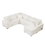 Roomfitters Sectional Sofa Pull-Out Bed Sleeper with Storage Ottoman, Three Pillows, and Built-In Charging Devices
