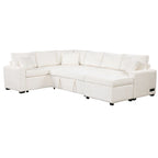 Roomfitters Sectional Sofa Pull-Out Bed Sleeper with Storage Ottoman, Three Pillows, and Built-In Charging Devices